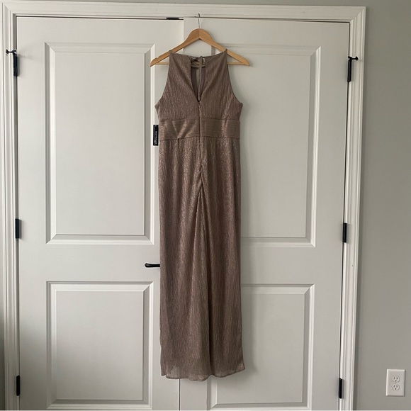 R & M Richards Women's Metallic Knit Keyhole Halter Gown Gold Size 8 main image 1